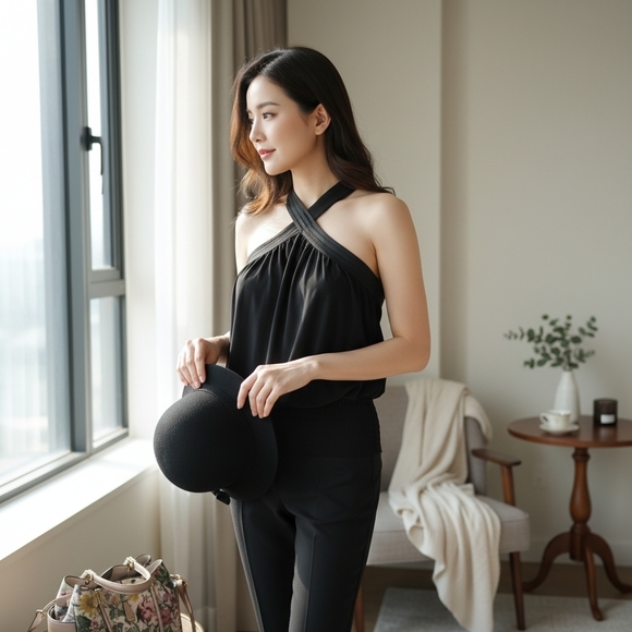 White House Black Market Tops - White House Black Market Cross Front Halter Tunic – Black XS, NWT